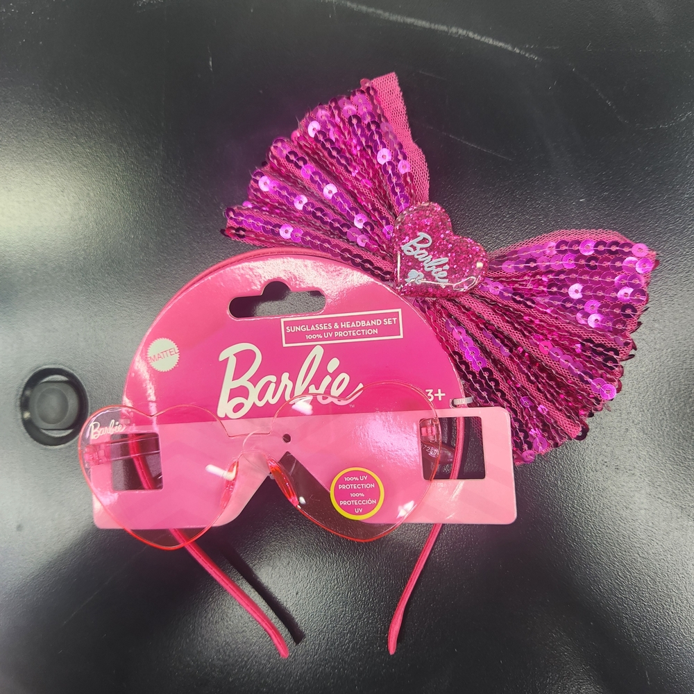 Barbie Girl's Pink Heart Shaped Fashion Sunglasses w/ Matching Headband and Bow - Picture 7 of 8